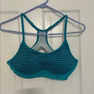 New Balance Teal and Black Striped Sports Bra